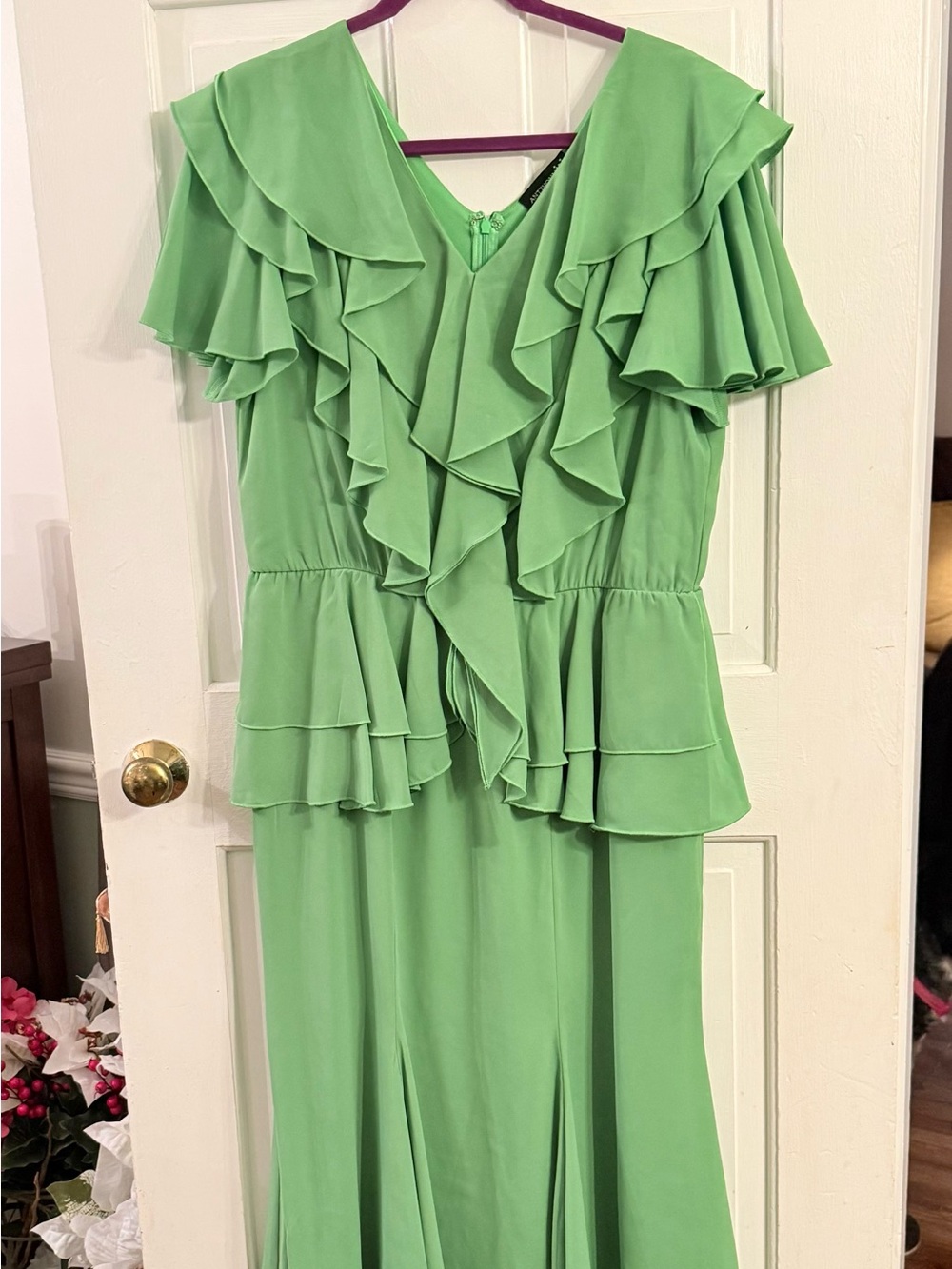 Antthony Light Green Ruffle-Front Maxi Dress